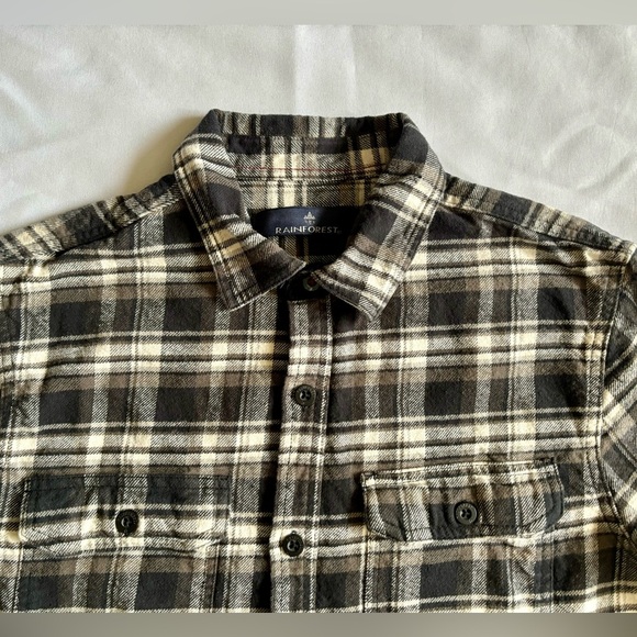 Rainforest Men’s Flannel Shirt Large Charcoal Plaid Cotton 2 Pocket Long Sleeve - Picture 2 of 6